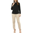 thumbnail image 2 of INSPIRE CHIC Women's Elegant Pleated Neck Long Sleeves Satin Blouse XS Black, 2 of 6
