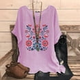 thumbnail image 3 of Camiseta de Mujer Camiseta de Manga Corta Impresión Casual Raglan Suelto de Lino Top Blusas, Cuello de la Tripulación, 3 of 4
