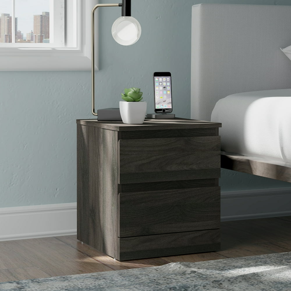 Brindle Low Profile Nightstand with 2 Drawers and USB, Espresso, by