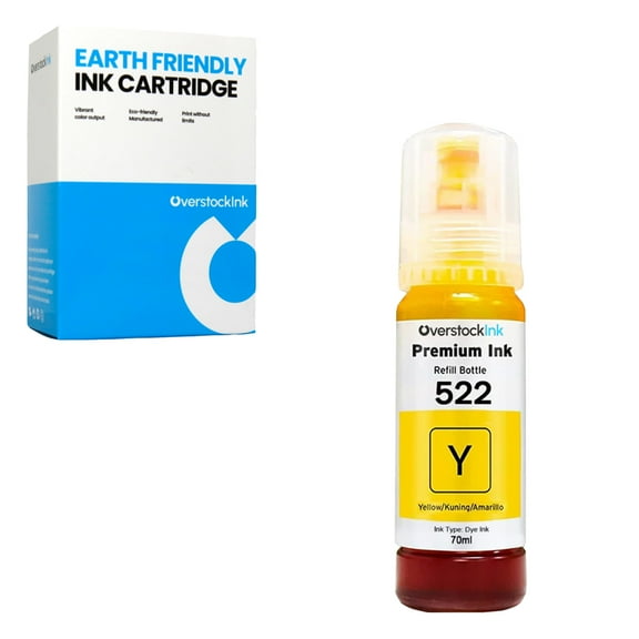 OverstockInk 522 Yellow Ink Bottle Compatible for Epson 522 T522 for EcoTank ET-4800 (1 Yellow)
