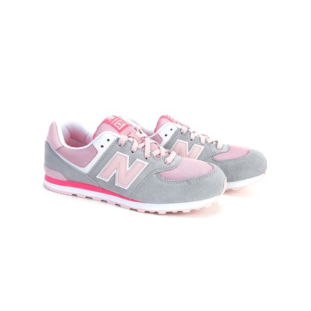 New Balance Girls' 574 Grade School Sneakers KL574SCG Light Grey/Pink...