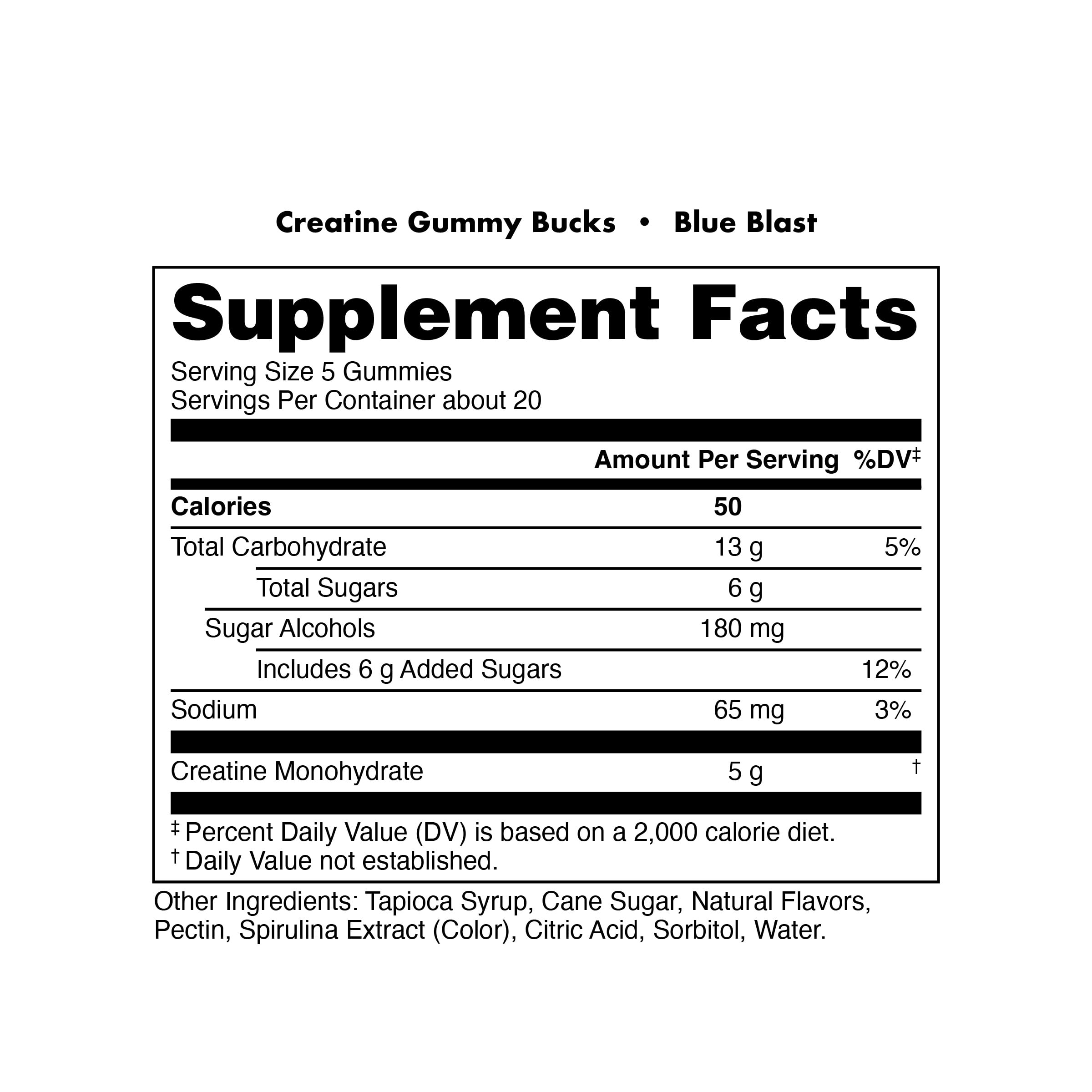 Bucked Up Creatine Gummies – Blue Blast Flavor – 5g Creatine Monohydrate Per Serving – Muscle Growth, Strength & Recovery Supplement – 20 Servings