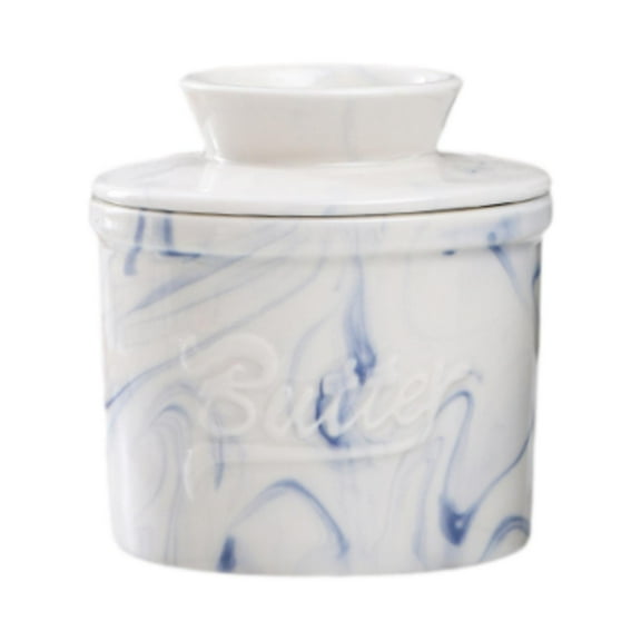 Fiocias Butter Keeper Porcelain Butter Container Housewarming Gift for Fresh Spreadable Blue marble