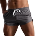 thumbnail image 3 of Yuncity Men Shorts Solid Color High Waist Elastic Thin Lightweight Drawstring Summer Running Jogging Sport Outdoor Daily Wear Men's Shorts Size M Grey, 3 of 7