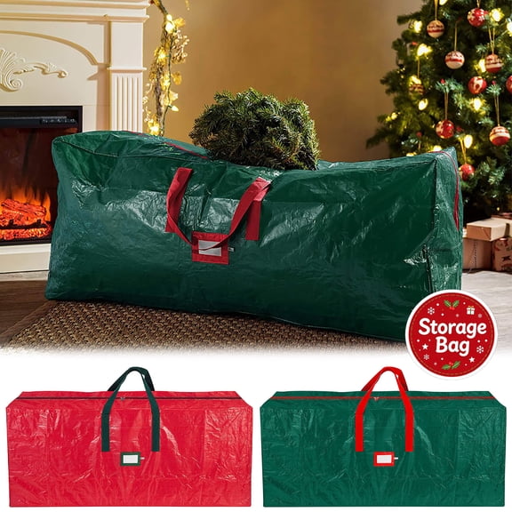 Christmas Tree Storage Bag, Heavy Duty PE Woven Fabric, Wide Zipper Opening, Reinforced Handles, Waterproof Dustproof Sack, Holds Artificial Xmas Trees, Tear Resistant Material for Home Holiday Use