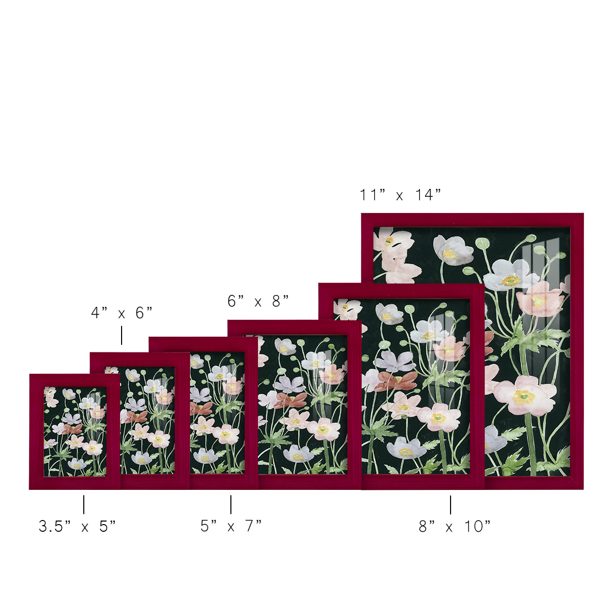 Anemone Dance II -Framed Print w/glass-Cherry Red