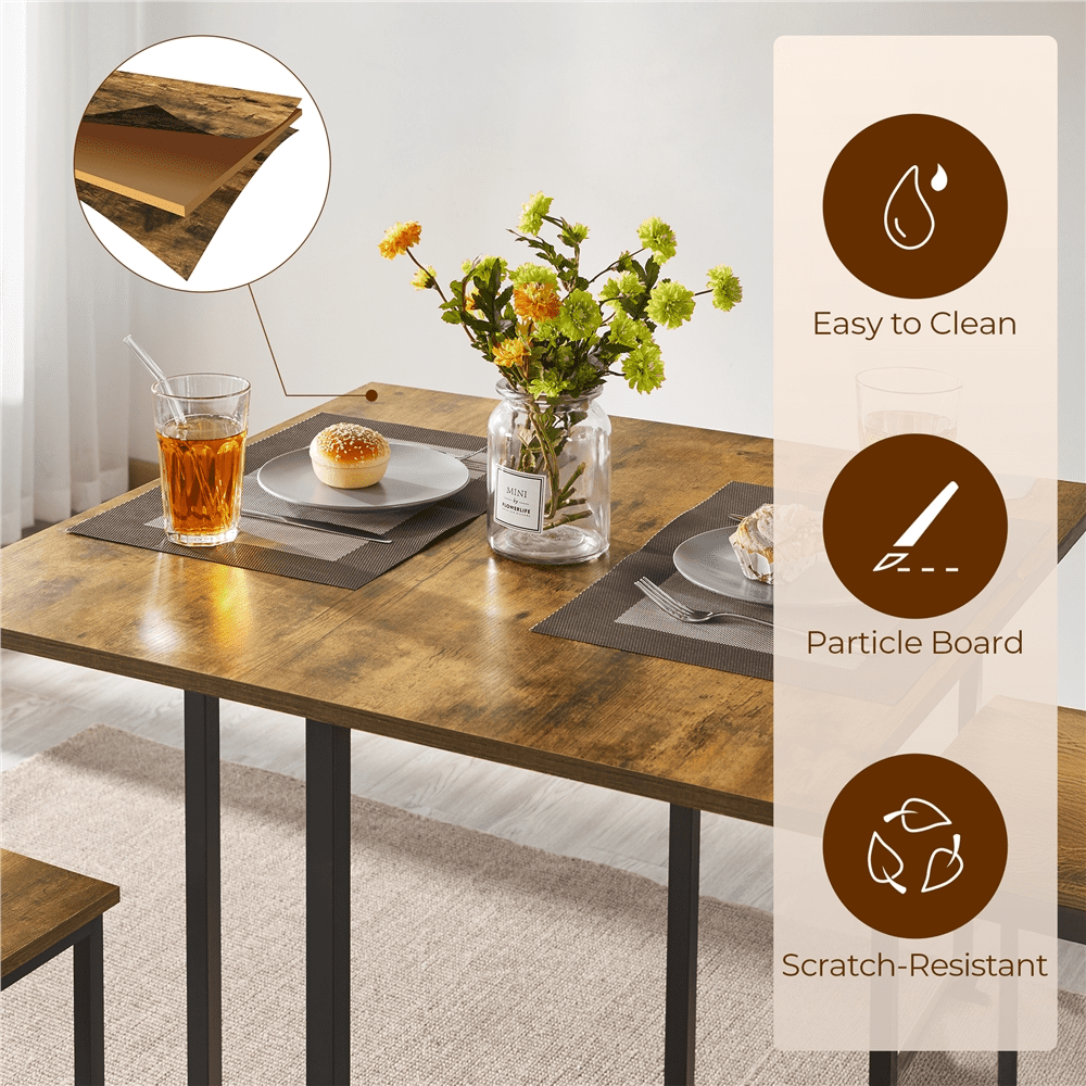 Renwick 5-Piece Dining Set with Industrial Square Table and 4 Backless Chairs, Rustic Brown