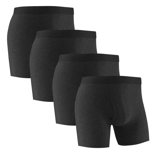 ylioge Mens Boxer Briefs 4 Pack Cotton Underwear with Fold Front Solid Color Breathable High Waisted Multipack Full-Coverage Moisture-Wick Boxers