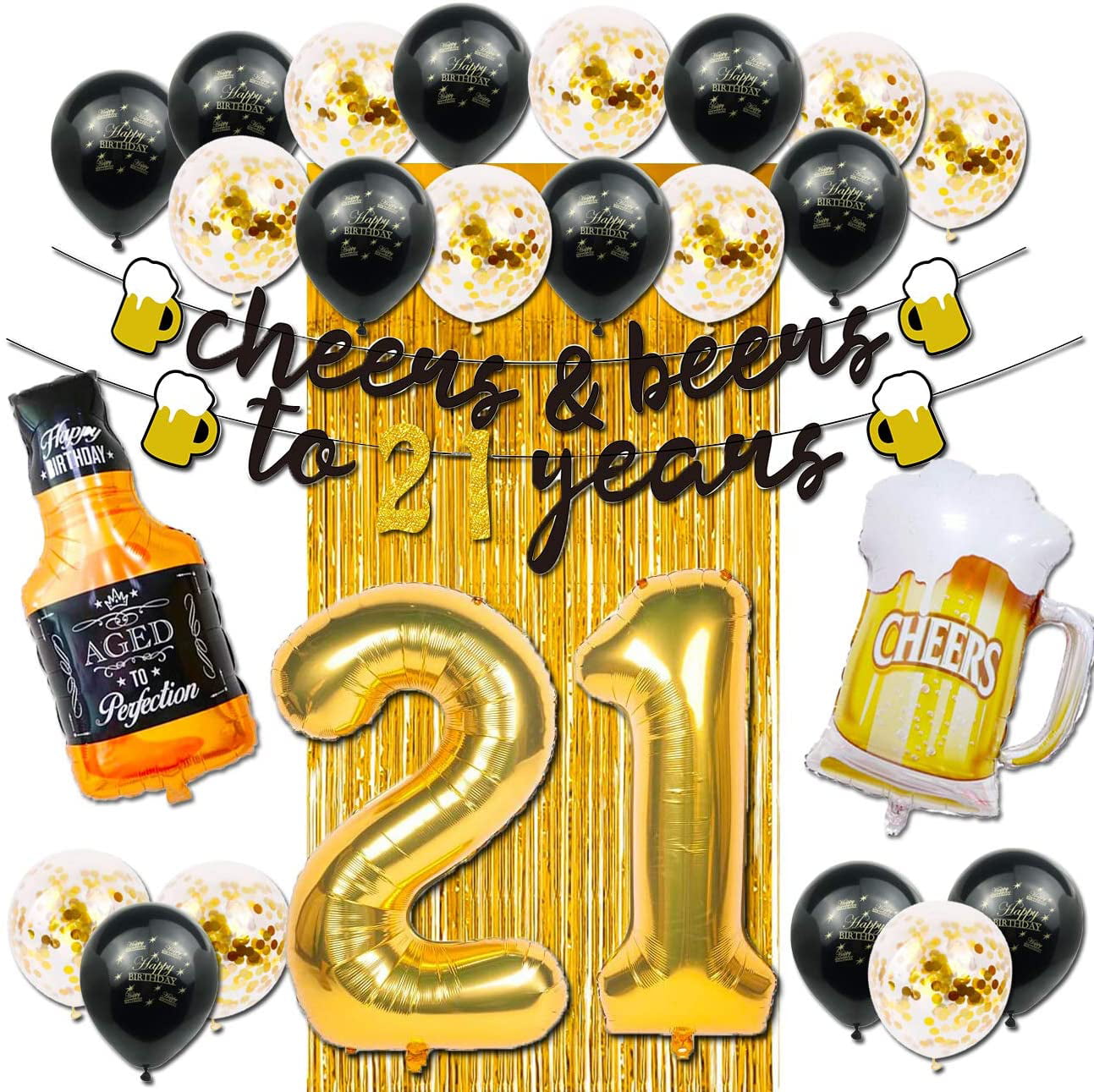 Cheers to 21 Years Banner and Happy 21st Cake Topper Silver Glitter for 21st Birthday Wedding Anniversary Party Decorations Supplies 