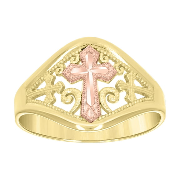 10kt Real Two-tone Gold Womens Cross Religious Ring