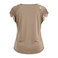 thumbnail image 7 of Womens T Shirts Lace Sleeve Hollow Short Sleeve Round Neck Loose T Shirt Womens Summer Tops Khaki XL, 7 of 7