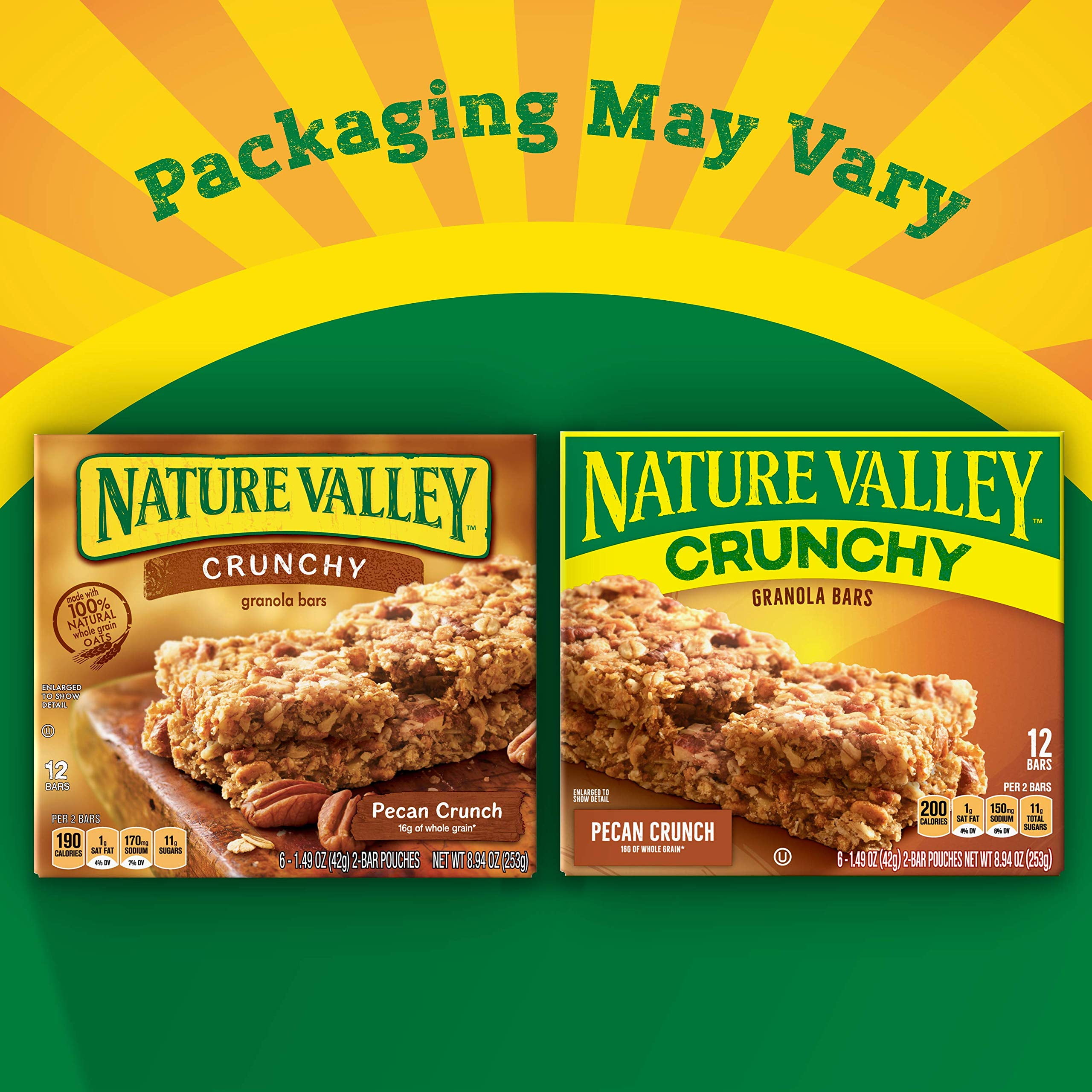 Pack of 2 - Nature Valley Crunchy Granola Bars, Pecan Crunch, 12 Bars, 8.94 Oz (6 Pouches)
