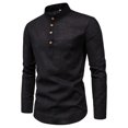 thumbnail image 1 of Camisas Casuales Sólidas Para Hombres Cuello De Pie Manga Larga Slim Fit Camisa De Lino Talla Grande M-5XLpangjing, 1 of 4