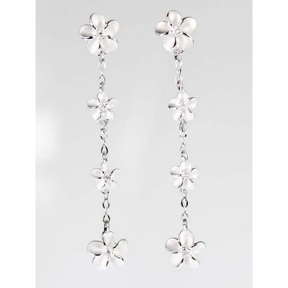 R.H. Jewelry Sterling Silver Hawaii 4 Plumeria Dangling Earring Set