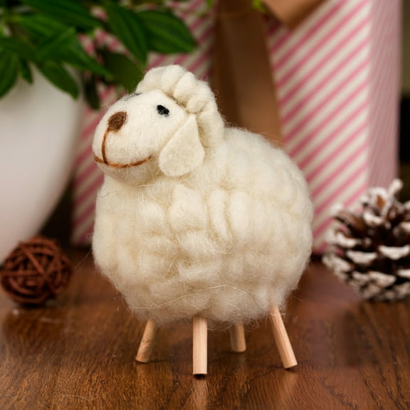 GOOHOCHY Adorable White Felt Sheep Figurines for Decoration Excellent Christmas Party Props 3.5 Inches