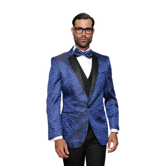 Bellagio Classic 3Pc 1 Button Mens Royal Suit With Trim On The Collar Super 150'S Extra Fine Italian Fabric By Alberto Nardoni Brand Designer