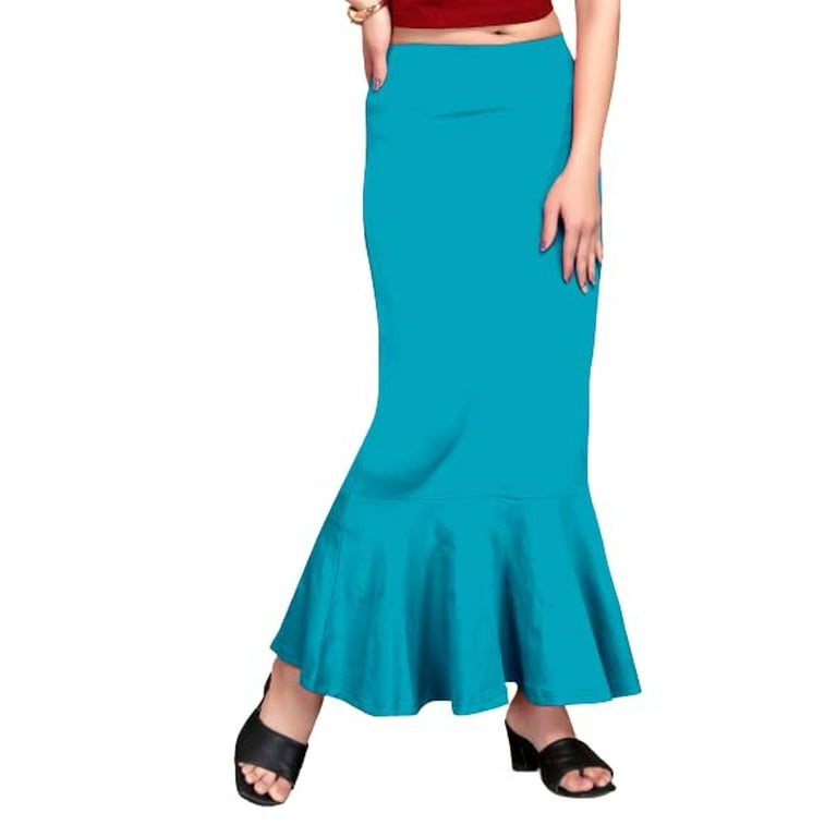 eloria Light Blue Soft Comfy Pleated Saree Silhouette Saree Shapewear Flare  Petticoat for Women Lycra Cotton Blended Petticoat Skirts for Women Shape  Wear Dress for Saree 