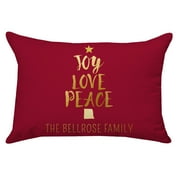 Personalized "Joy Love Peace" Rectangular Throw Pillow in Red