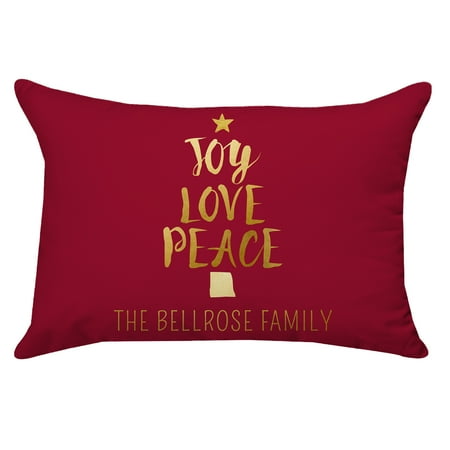 Personalized "Joy Love Peace" Rectangular Throw Pillow in Red