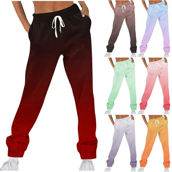 Fartey Gradient Sweatpants for Women Elastic Waist Drawstring Lounge Athletic Pants Casual Comfy Warm Fleece Jogger Sweatpant with Pockets Wine M