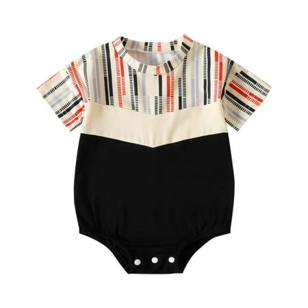

Stamzod Baby Boy Romper Infant Oversize Plain Crewneck T-Shirt Onesie Pullover Splicing Stripe Print Bodysuit Tops