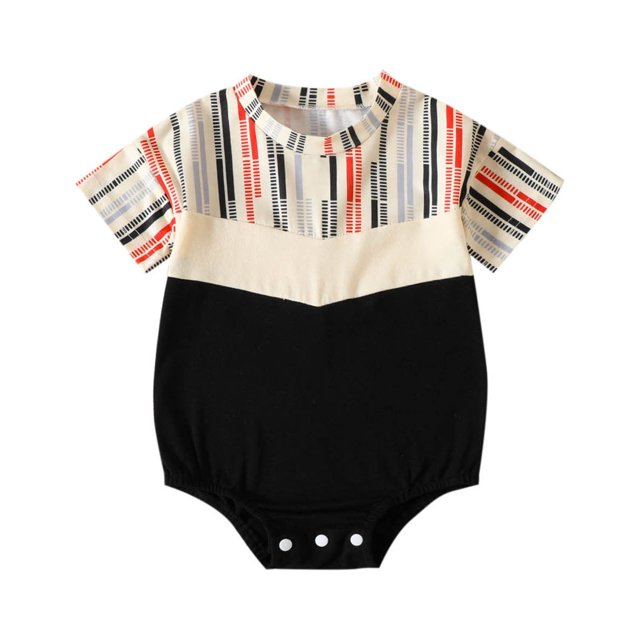 MeetoTime Baby Boys Girls Short Sleeve Splicing Stripe Print Jumpsuit Newborn Infant Toddler Summer Rompers
