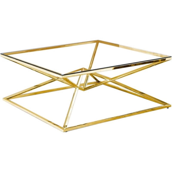 Best Master Furniture 39" Modern Tempered Glass Top Coffee Table in Gold/Clear