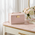 thumbnail image 3 of Casegrace Portable Jewelry Box Women Girls Leather Drawer Organizer Earrings Ring Necklace Storage Jewelry Case With Key, 3 of 10