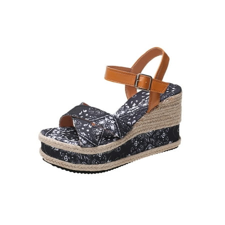 

Crocowalk Women Anti Slip Buckle Espadrilles Sandal Casual Wedge Sandals Work Lightweight Open Toe Platform Shoes