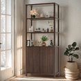 thumbnail image 2 of Ktaxon Fluted 6-Tier Bookshelf, 71" Modern Sturdy Bookcase with Storage Cabinet, Walnut, 2 of 17