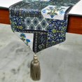 thumbnail image 3 of The HomeCentric Decorative Niloufar Blue Table Runner 14'' x 72'' Persian Floral Tassels Satin Table Linen, 3 of 3