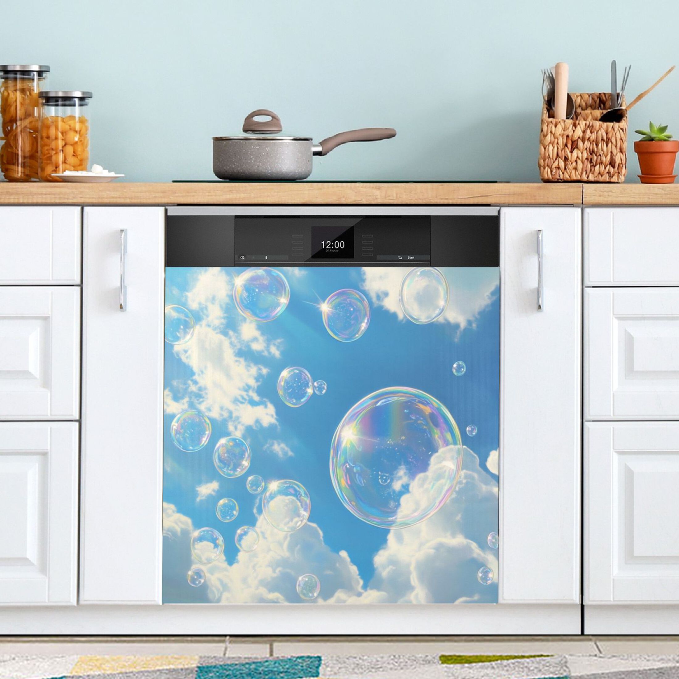 Dishwasher Magnetic Sticker 23x26 Inch Refrigerator Magnetic Sticker Washing Machine Magnetic Sticker Kitchen Panel Magnetic Sticker Home Decor Blue Sky Bubble