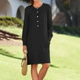 thumbnail image 5 of LowProfile Dresses for Women Casual Winter Fall Plus Size Long Sleeve O-Neck Cotton Linen Button Shirt Crewneck Loose With Two Pockets Fashion Dress Black 4XL, 5 of 6