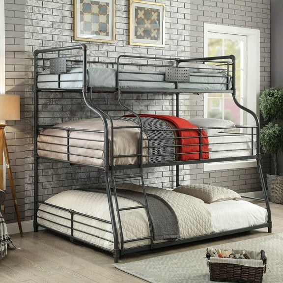 Furniture of America Adeleh Metal Sand Black Kids Twin/Full/Queen Triple Bunk Bed
