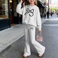 thumbnail image 2 of Girl's Pants Set Bowknot Print 2 Piece Outfit Set Girls Clothes Size 10 12 Long Sleeve Sweatshirt with Flare Leg Pants(Size 4-5 Years,White), 2 of 4