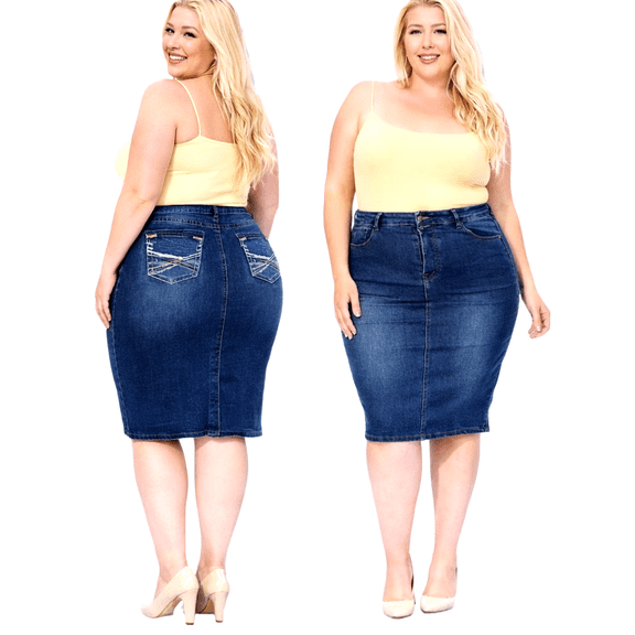 Jack David Q2005 Women's Plus Size Stretch Blue Denim Jeans Skirts