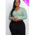 thumbnail image 3 of Plus Size Ribbed Long Sleeve Top with Wrap Front Design, 3 of 11