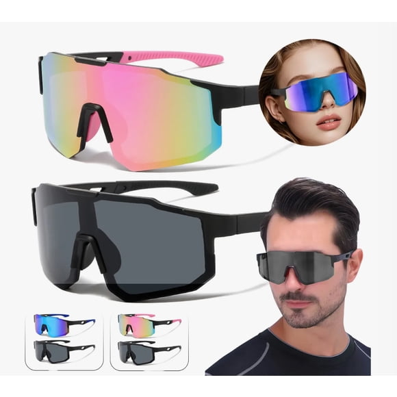 2pzs Gafas De Sol Deportivas Hombre Mujer Para Ciclismo Modelo Negro y Rosa