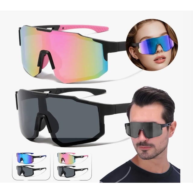 2pzs Gafas De Sol Deportivas Hombre Mujer Para Ciclismo Modelo Negro y Rosa