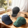 thumbnail image 6 of Bocaoying 3 Pcs Washed Cotton Baseball Caps for Men Women, Breathable Retro Adjustable Dad Hats with Crown, Curved Brim Ball Caps for Running, Outdoor, Daily Casual Wear, Grey/Blue/Green, 6 of 7