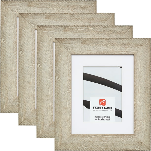Craig Frames Hatteras, 10x13 inch Picture Frame Matted for a 7x10 Photo, White Wash, Set of 4