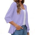 thumbnail image 5 of Womens Casual Open Front Cardigans Lightweight Soft Summer Draped Ruffles 3/4 Sleeve Cardigan, 5 of 7