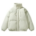 thumbnail image 5 of Uaswgudfs Women's Solid Color Puffer Jacket Zipper Drawstring Stand Collar Long Sleeve Casual Outerwear with Two Pockets Beige L, 5 of 6