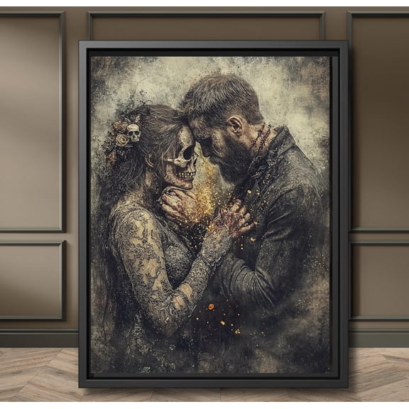 Lovers Wall Art Poster, Dark Romance Skull Couple Artwork, Gothic Wedding Décor, Macabre Love Style Postered, Unframed Poster Size 8x12