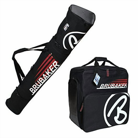 BRUBAKER "Champion Combo Ski Boot Bag and Ski Bag for 1 Pair of Ski up to 170 or 190 cm, Poles, Boots and Helmet - Black Red