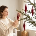 thumbnail image 5 of 6-Piece Flocked Red Finial Drop Christmas Ornaments, Velvet Teardrop Baubles with Rich Plush Texture, Hanging Tree Decor for Warm Holiday Displays, 5 of 7