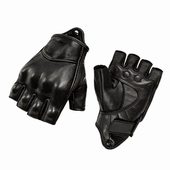 CSStudio Men's Fingerless Goat Leather Motorcycle Gloves, Perforated Breathable Half Finger Riding Gloves, Elastic Wrist Summer Gloves for Motorbike Off‑Road Driving
