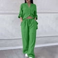 thumbnail image 7 of UVEASISHA Cotton Linen 2 Piece Outfits for Women Long Sleeve Matching Sets Solid Casual Button Down Shirts and Drawstring Wide Leg Pants Set Green XXXL, 7 of 7