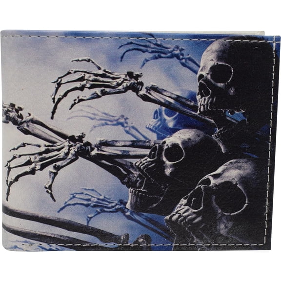RFID Blocking Genuine Leather Printed Skull Theme Bifold Wallet with Gift box for men Skull Arms