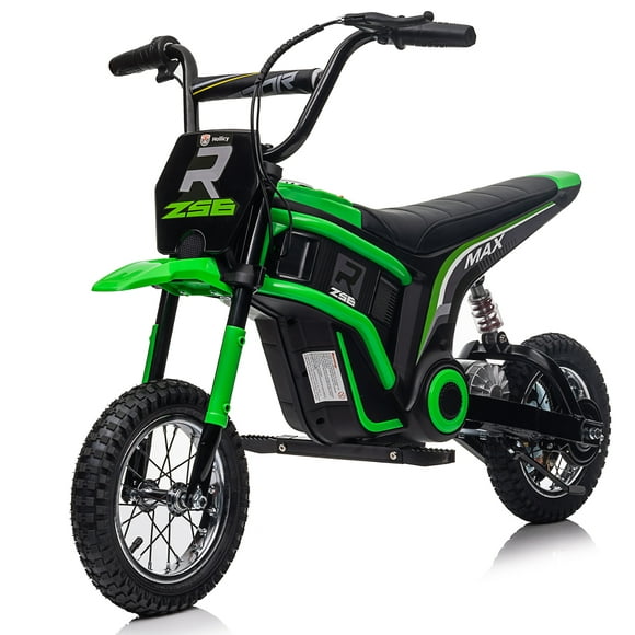 Voltz Toys Electric Dirt Bike for Kids, 24V 350W Motor, Max 24km/h Hand Accelerator and Brake Lever, 12" Air Tyre with MP3 and Suspension, Electric Motorcycle Ride-on Car for Kids (Green)